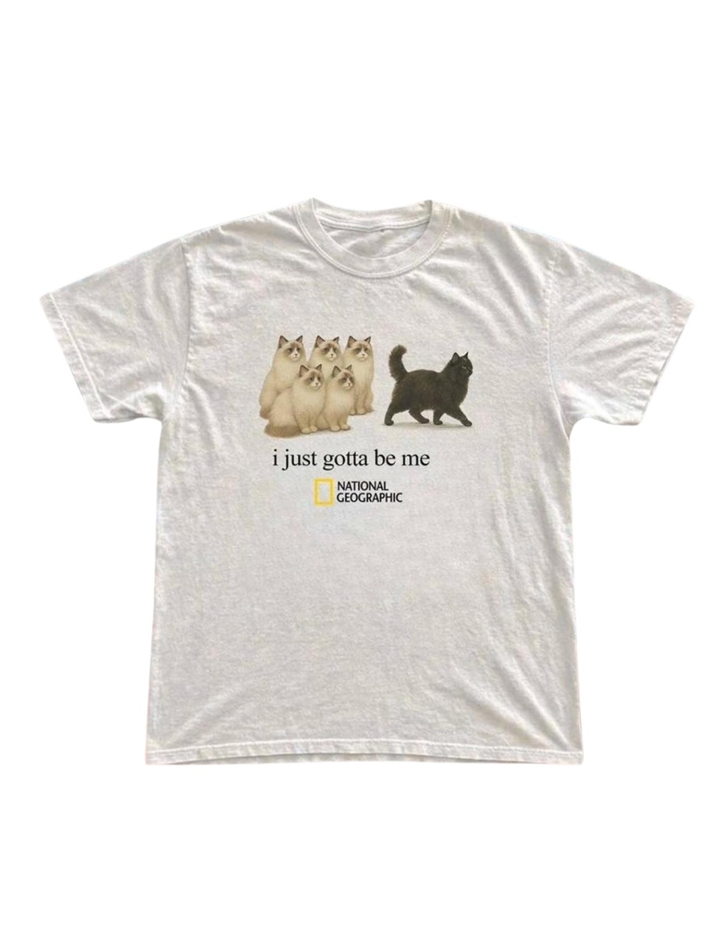 Gildan "I Just Gotta Be Me" White Cat Graphic T-Shirt